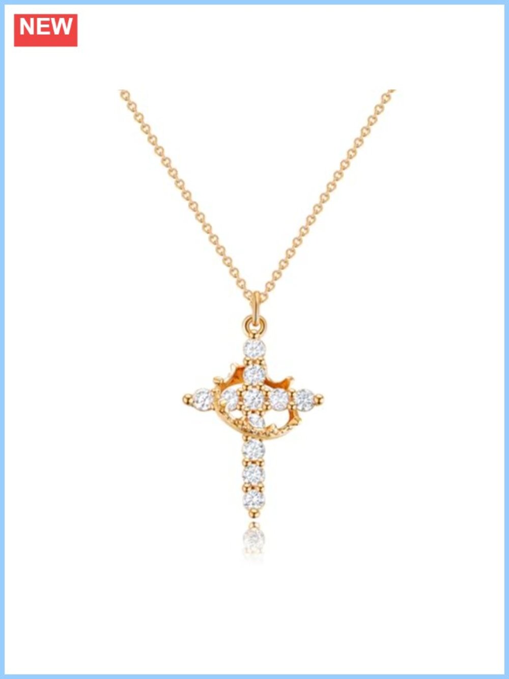 14K Gold Plated 925 Silver Crown Cross Pendant Necklace Dainty